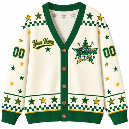 Chaotic Club Mascot Star Checkered Game Day Knit Cardigan
