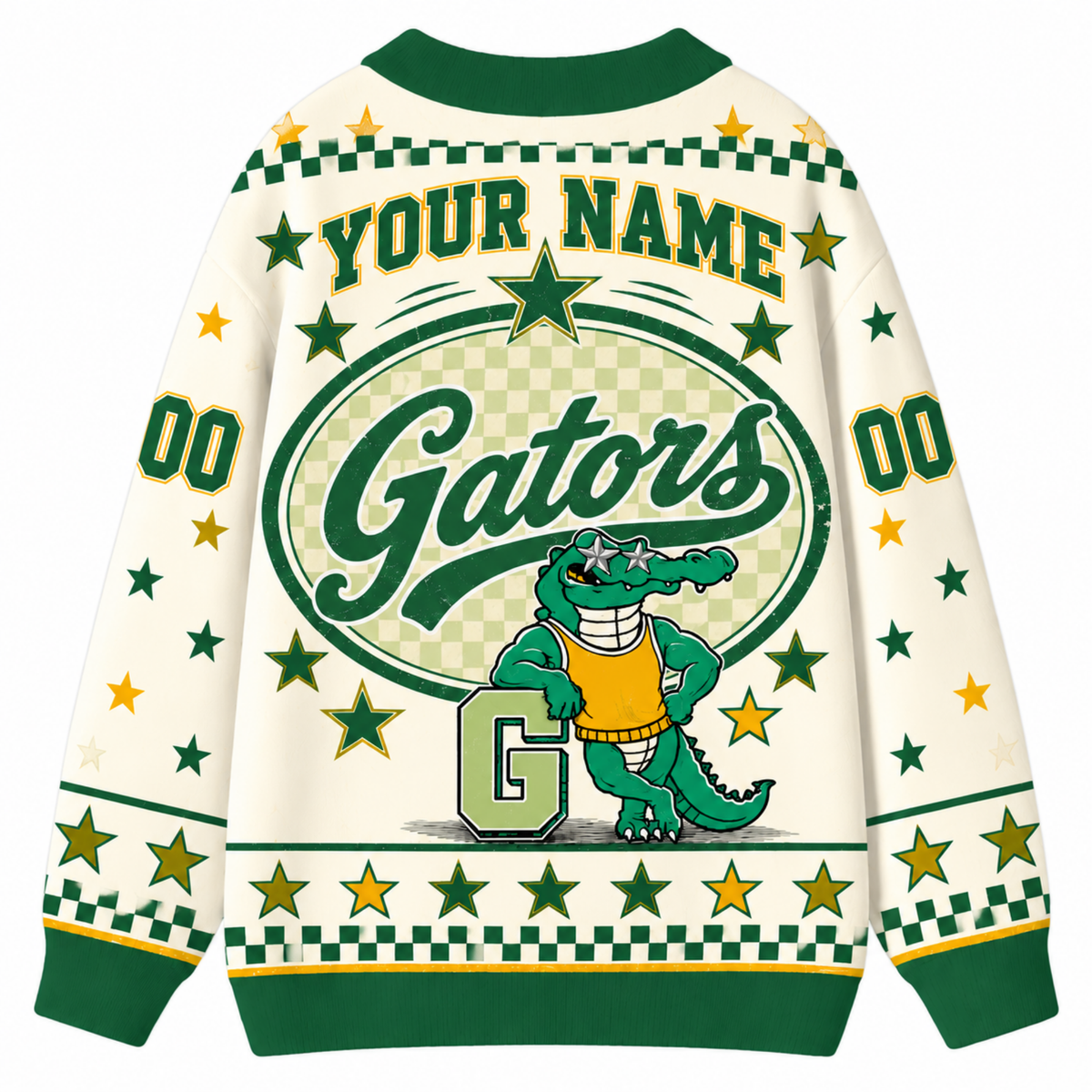 Chaotic Club Mascot Star Checkered Game Day Knit Cardigan
