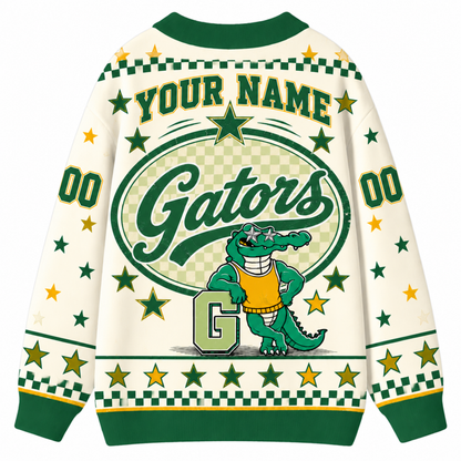 Chaotic Club Mascot Star Checkered Game Day Knit Cardigan