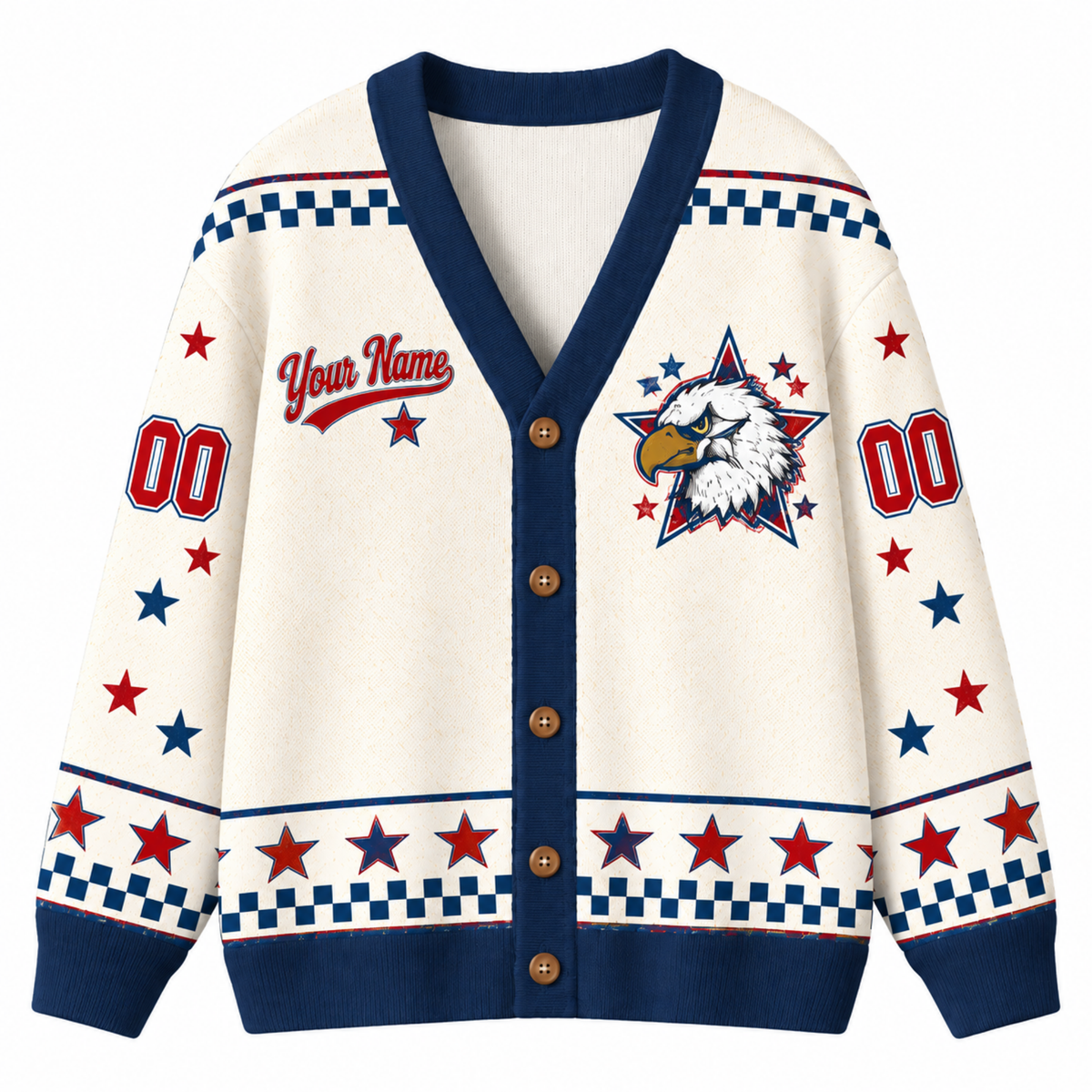 Chaotic Club Mascot Star Checkered Game Day Knit Cardigan