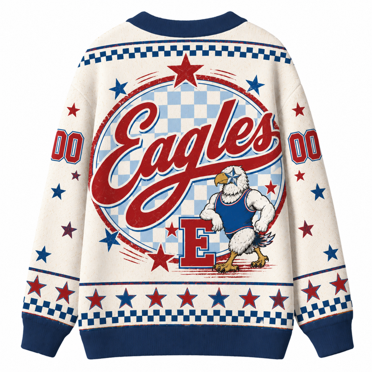 Chaotic Club Mascot Star Checkered Game Day Knit Cardigan