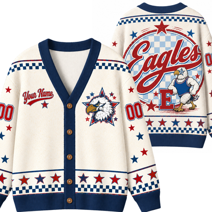 Chaotic Club Mascot Star Checkered Game Day Knit Cardigan