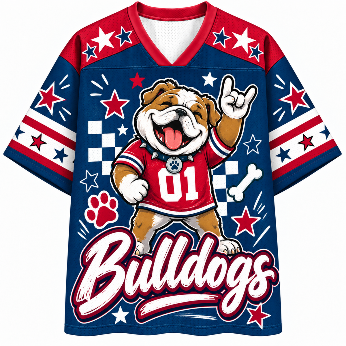 Chaotic Club Mascot Star Glasses Checkered Game Day Sports Mesh Jersey