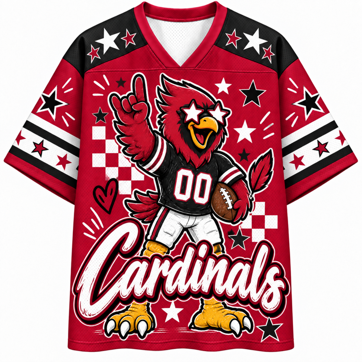 Chaotic Club Mascot Star Glasses Checkered Game Day Sports Mesh Jersey