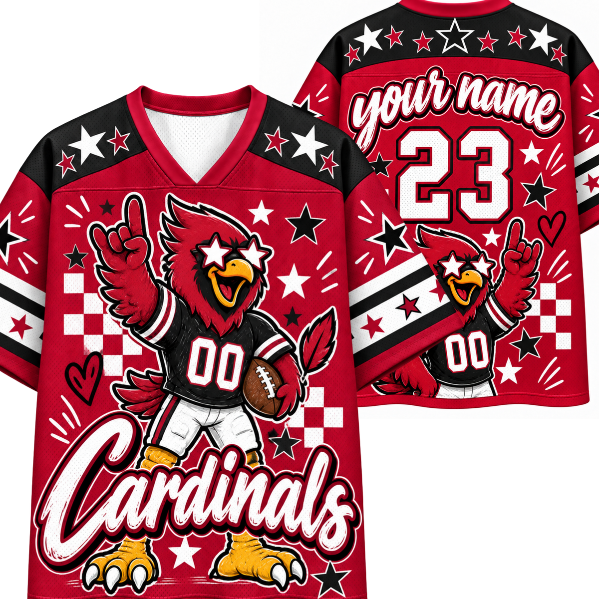 Chaotic Club Mascot Star Glasses Checkered Game Day Sports Mesh Jersey