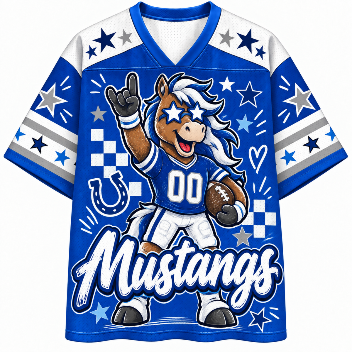 Chaotic Club Mascot Star Glasses Checkered Game Day Sports Mesh Jersey