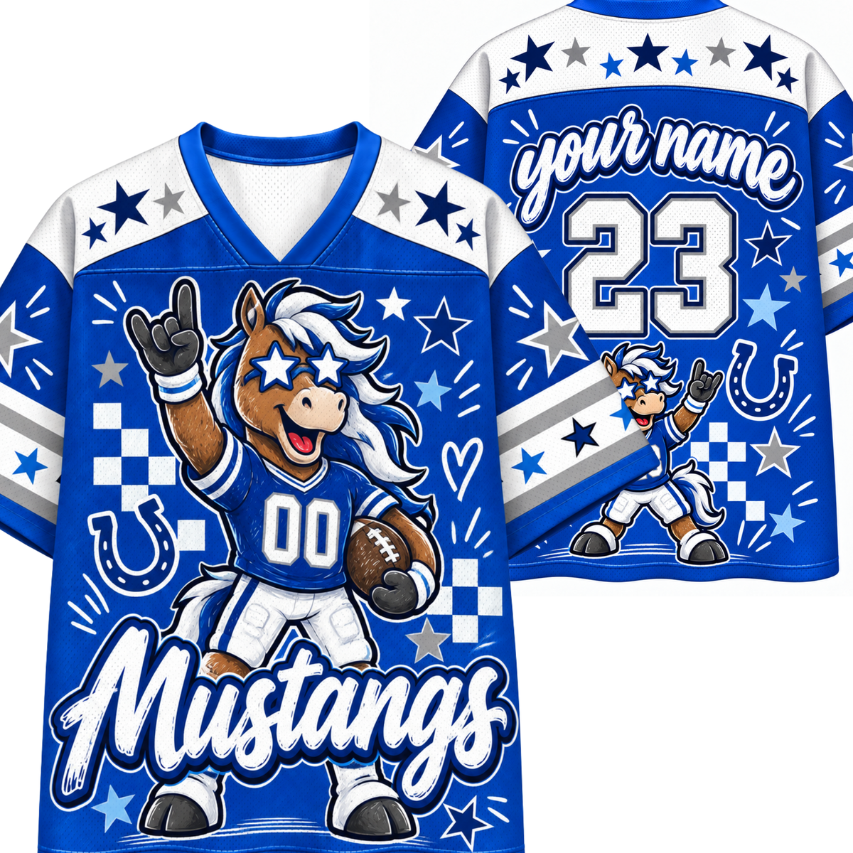 Chaotic Club Mascot Star Glasses Checkered Game Day Sports Mesh Jersey