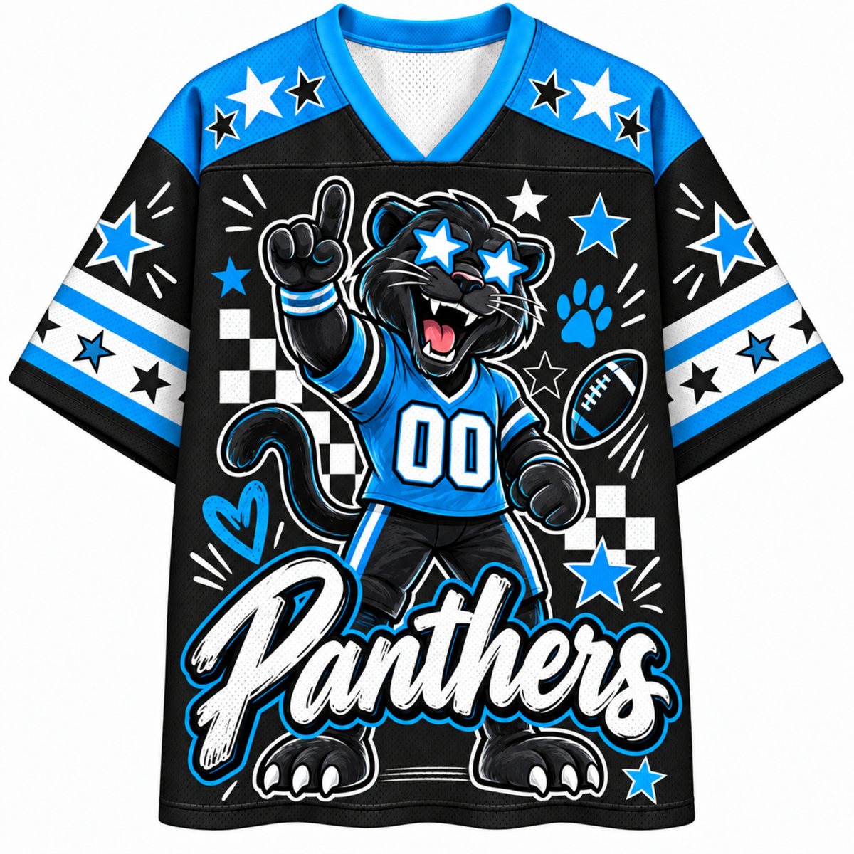 Chaotic Club Mascot Star Glasses Checkered Game Day Sports Mesh Jersey