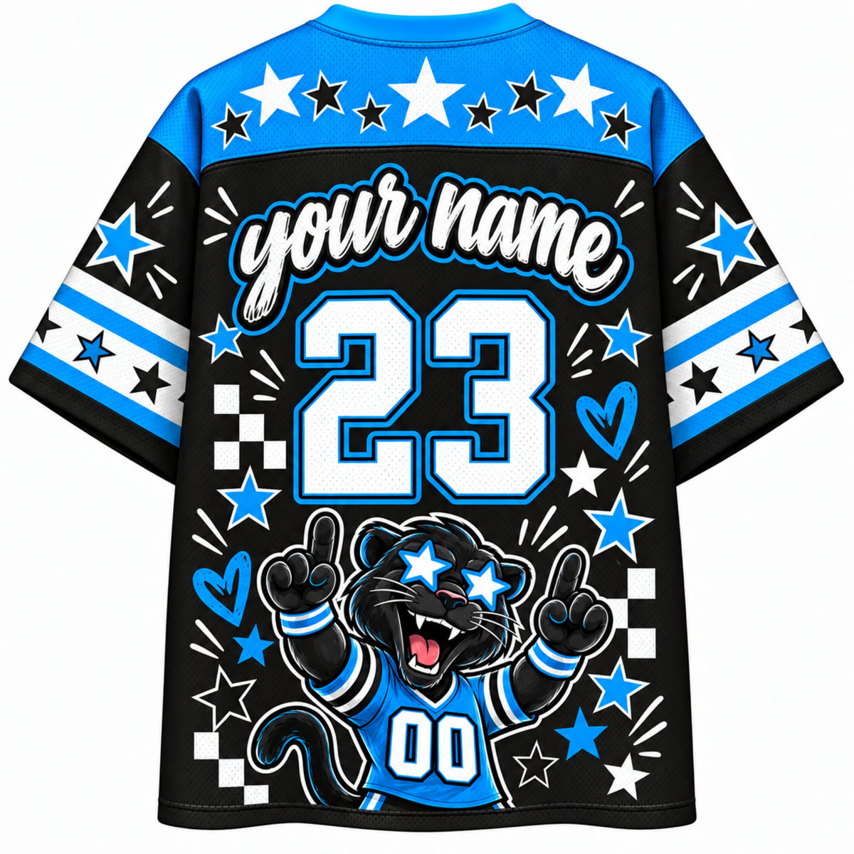 Chaotic Club Mascot Star Glasses Checkered Game Day Sports Mesh Jersey