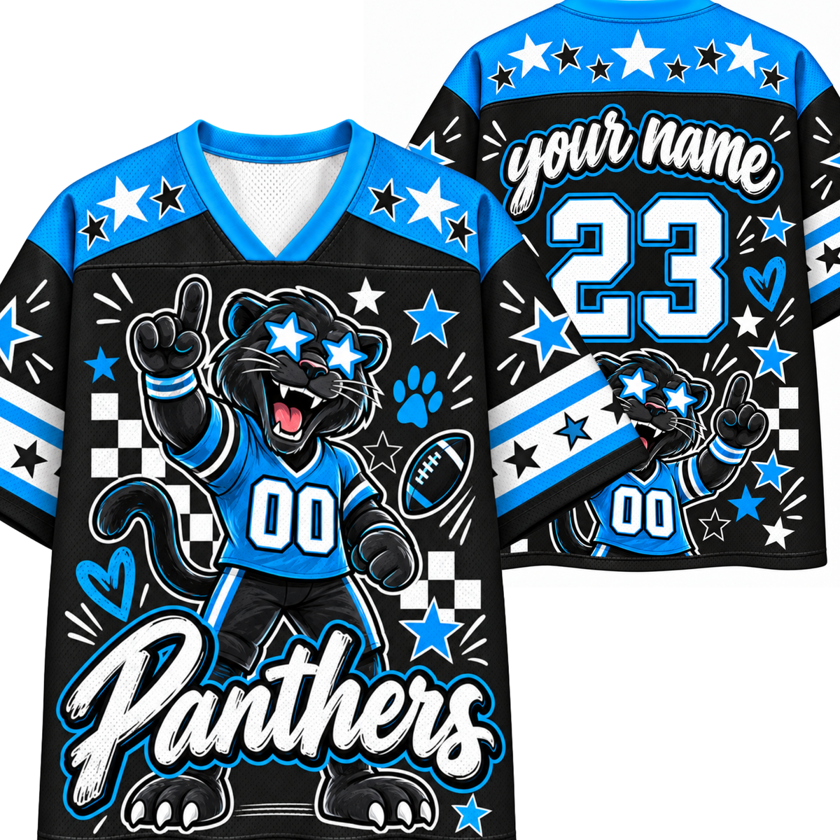 Chaotic Club Mascot Star Glasses Checkered Game Day Sports Mesh Jersey
