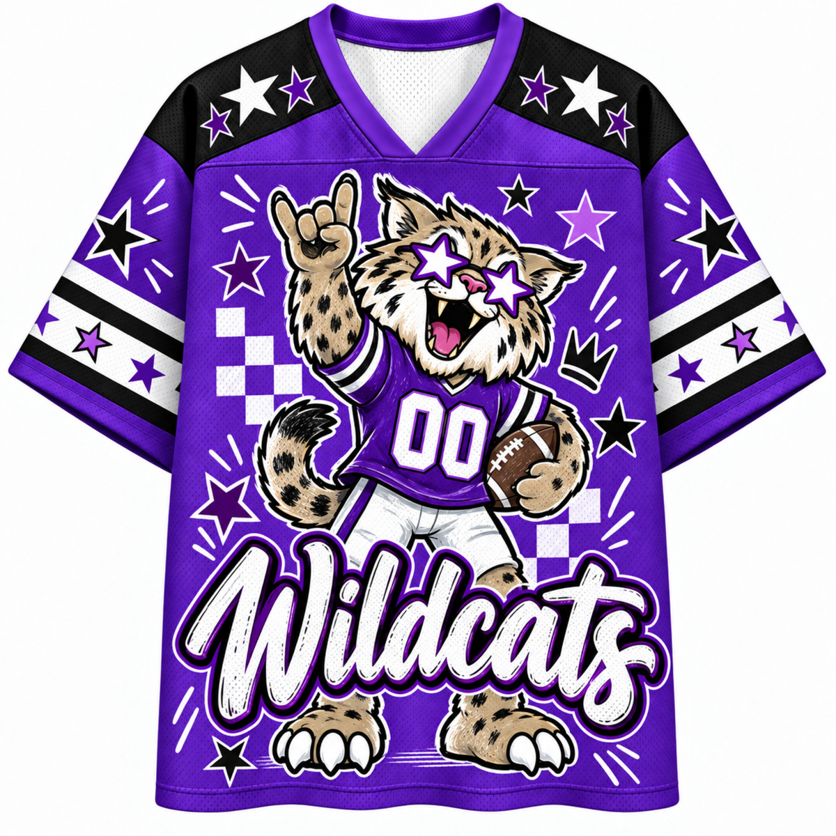 Chaotic Club Mascot Star Glasses Checkered Game Day Sports Mesh Jersey