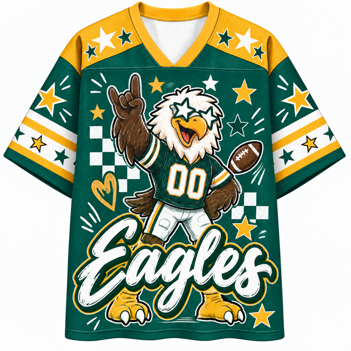 Chaotic Club Mascot Star Glasses Checkered Game Day Sports Mesh Jersey