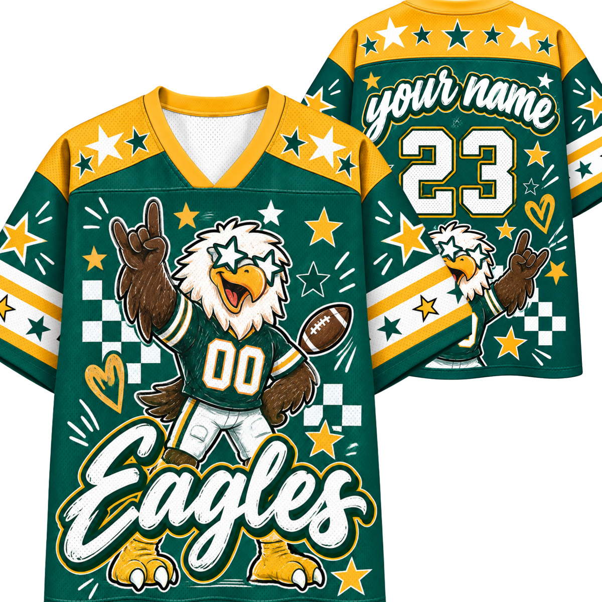 Chaotic Club Mascot Star Glasses Checkered Game Day Sports Mesh Jersey