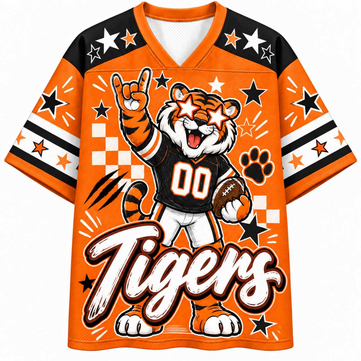 Chaotic Club Mascot Star Glasses Checkered Game Day Sports Mesh Jersey