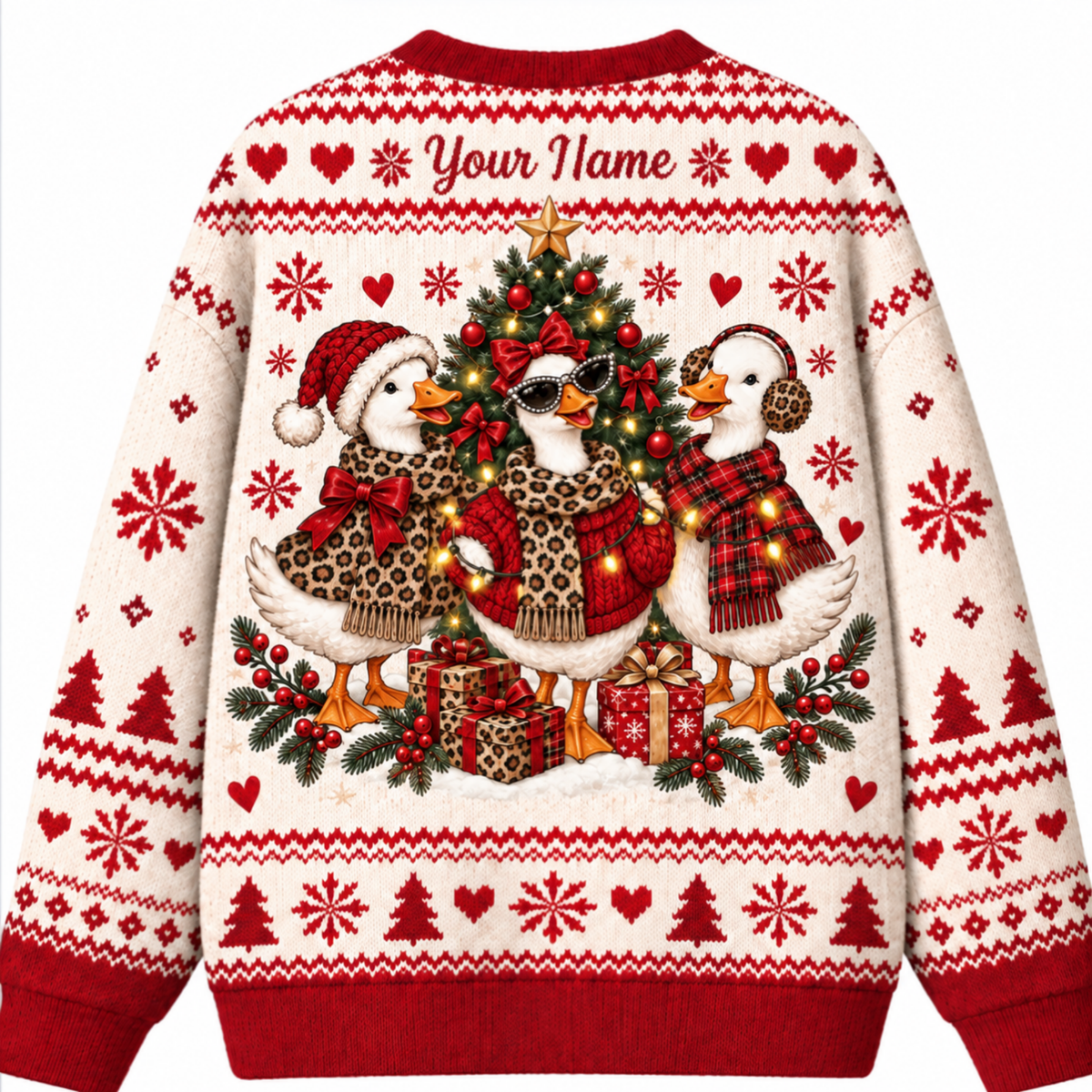 Chaotic Club Merry Christmas Glam Geese Holiday Tree Ugly Sweatshirt