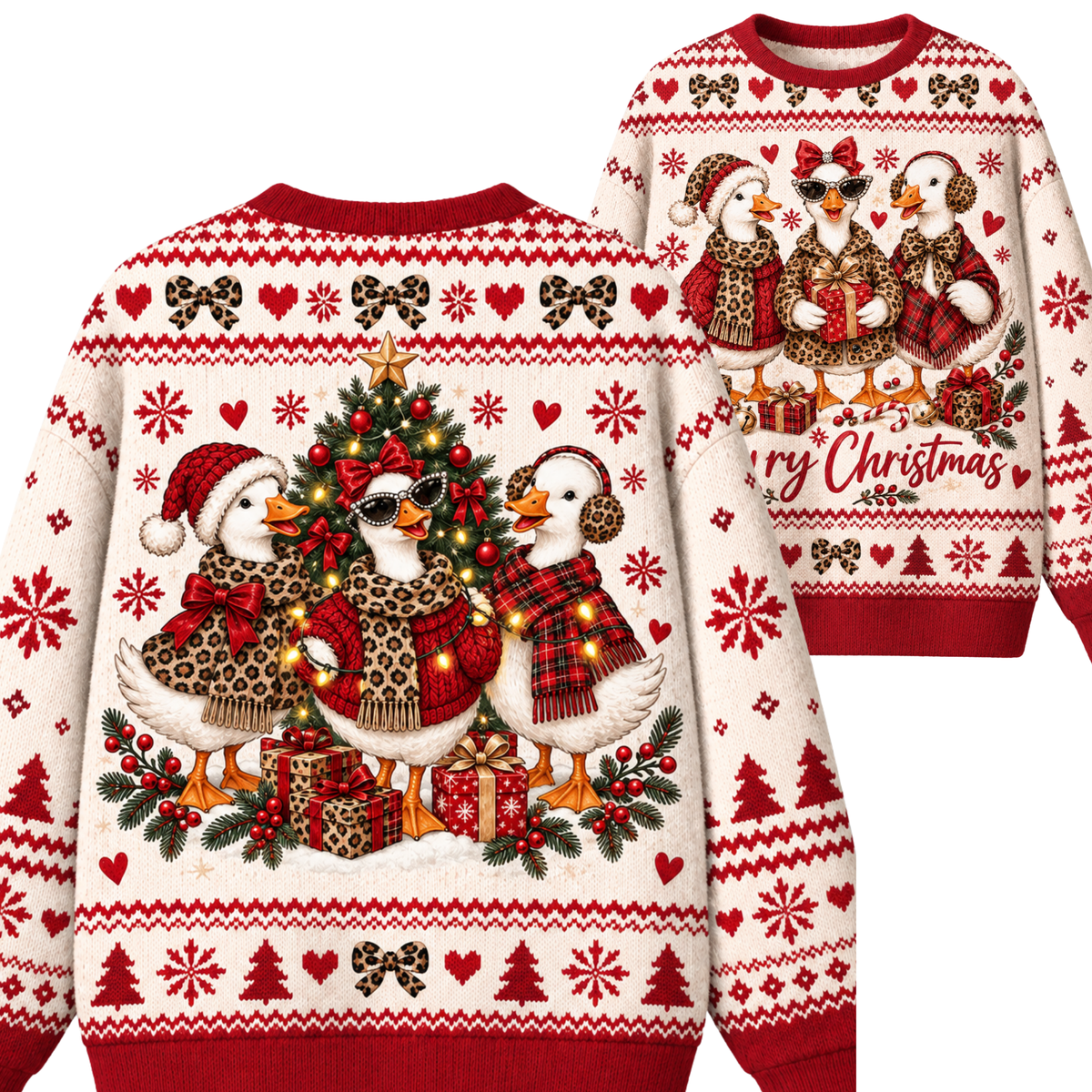 Chaotic Club Merry Christmas Glam Geese Holiday Tree Ugly Sweatshirt