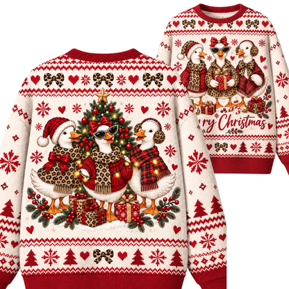 Chaotic Club Merry Christmas Glam Geese Holiday Tree Ugly Sweatshirt