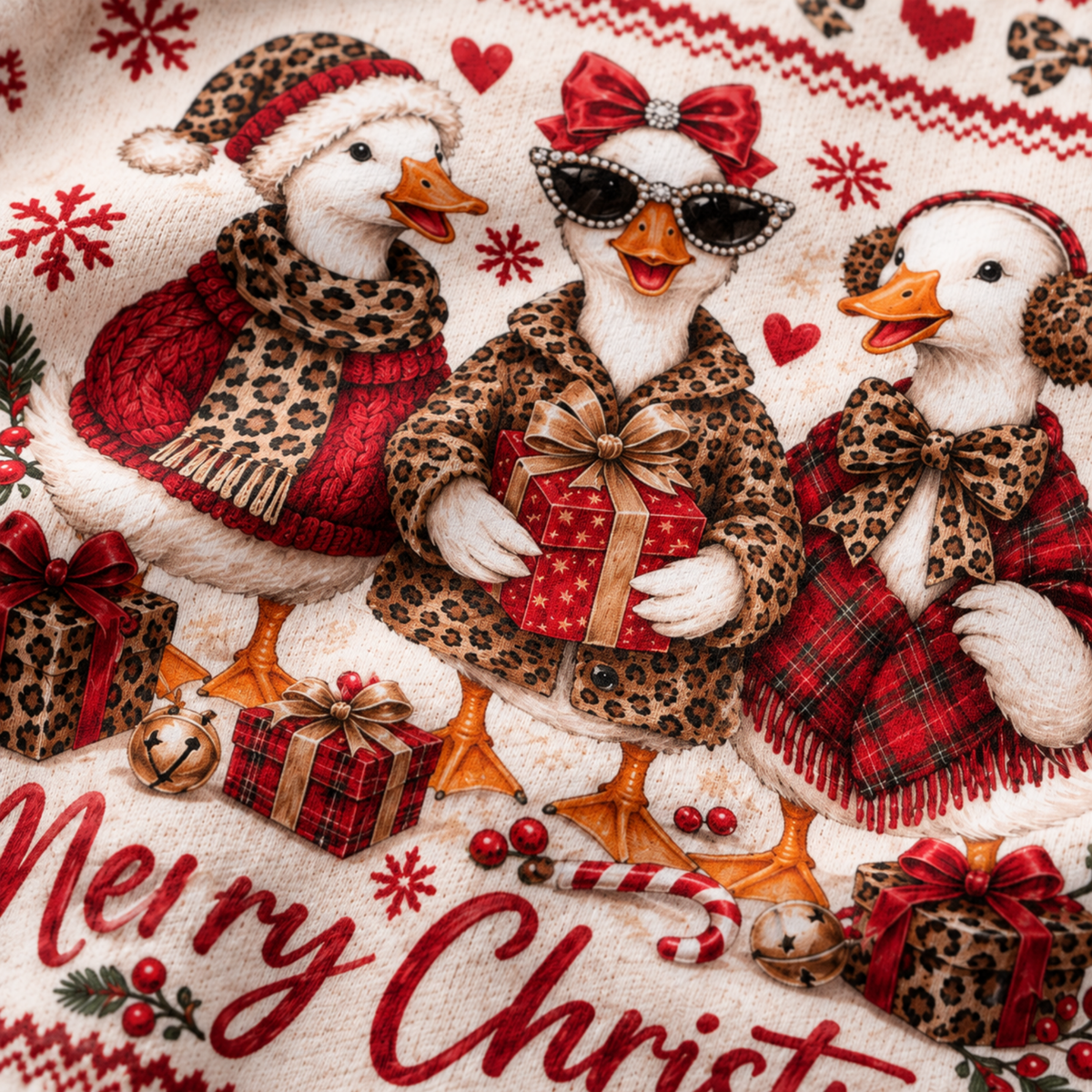 Chaotic Club Merry Christmas Glam Geese Holiday Tree Ugly Sweatshirt