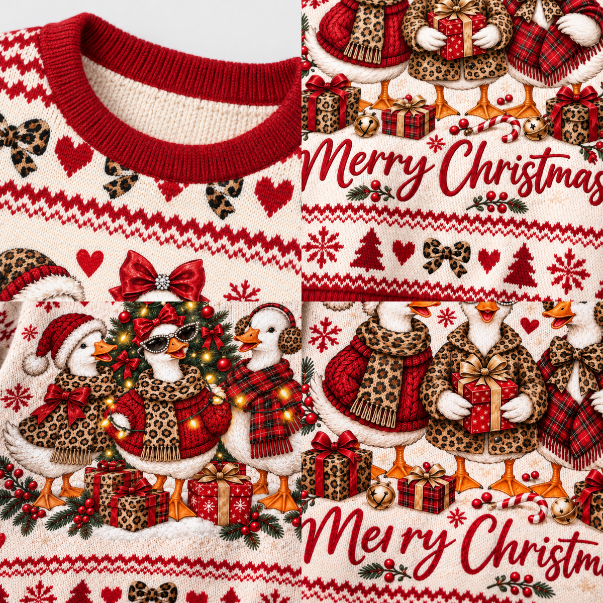 Chaotic Club Merry Christmas Glam Geese Holiday Tree Ugly Sweatshirt