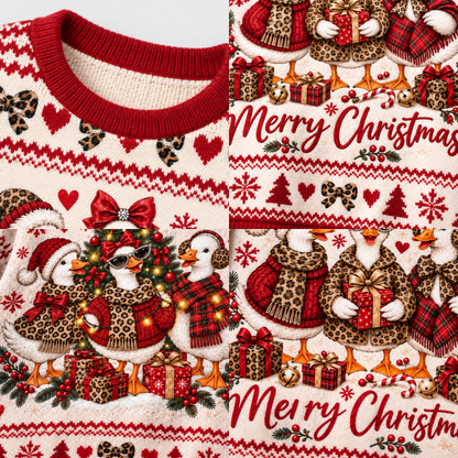 Chaotic Club Merry Christmas Glam Geese Holiday Tree Ugly Sweatshirt