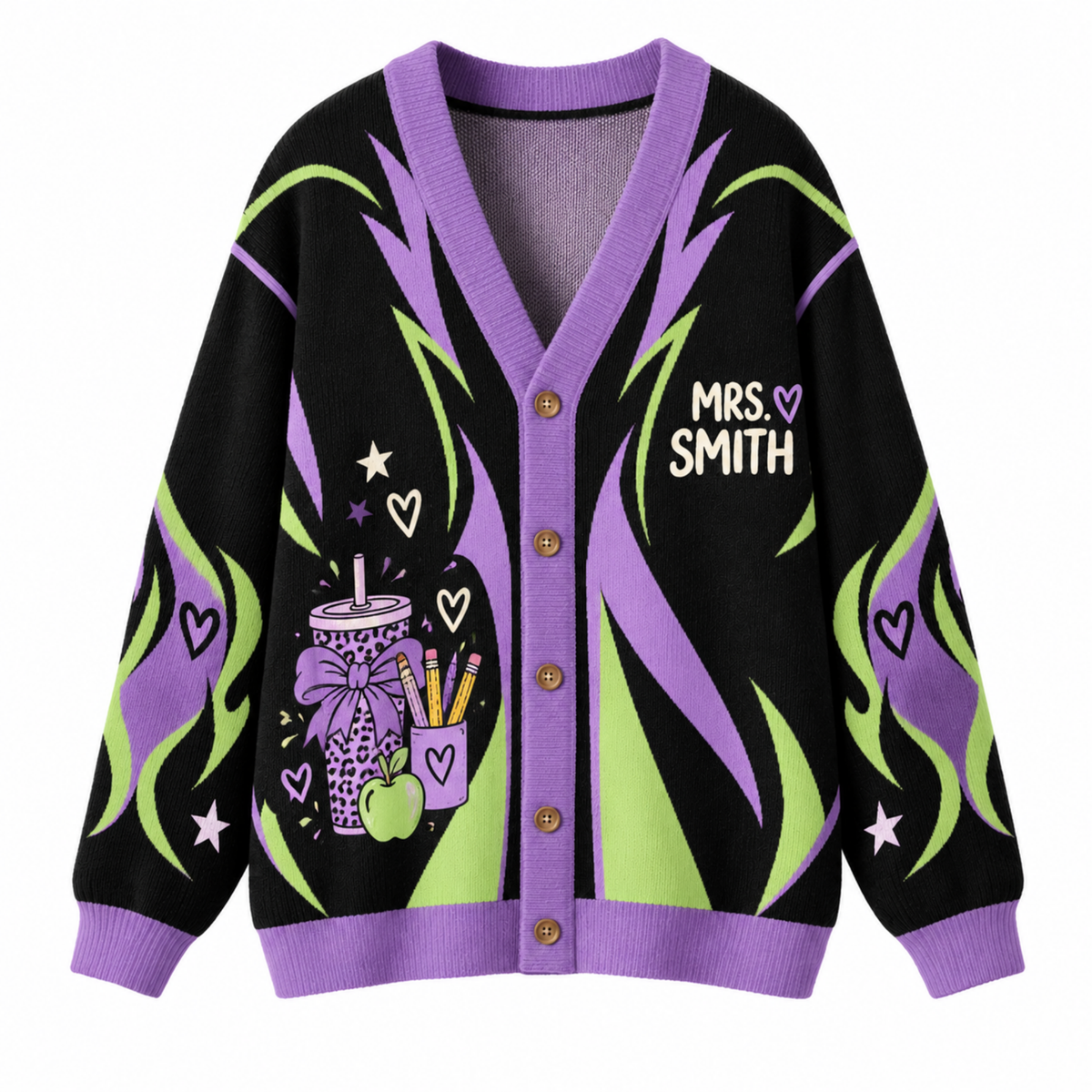 Chaotic Club Neon Flame Teacher Custom Knit Cardigan