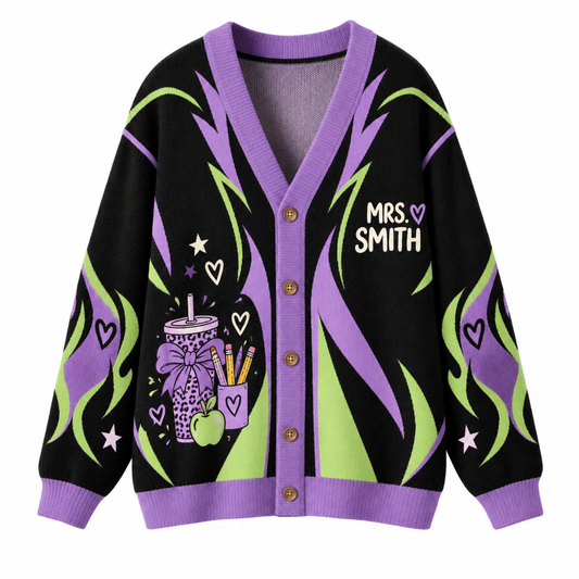 Chaotic Club Neon Flame Teacher Custom Knit Cardigan