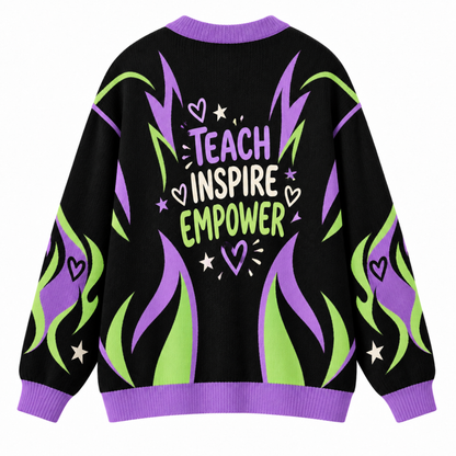 Chaotic Club Neon Flame Teacher Custom Knit Cardigan