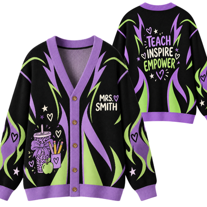 Chaotic Club Neon Flame Teacher Custom Knit Cardigan