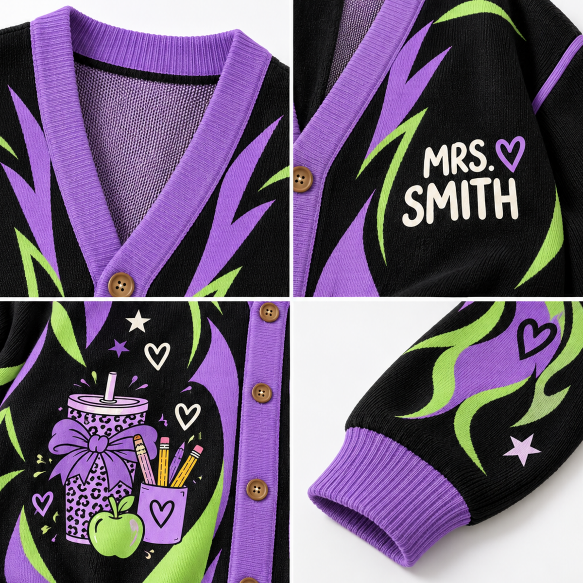 Chaotic Club Neon Flame Teacher Custom Knit Cardigan