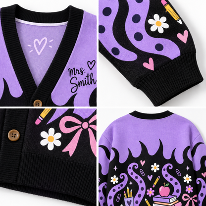 Chaotic Club Neon Flame Teacher Custom Knit Cardigan