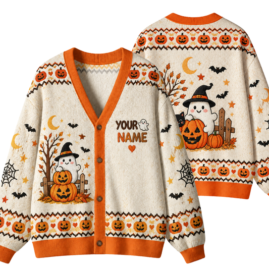 Chaotic Club Personalize Name Boo Pumpkin Cardigan