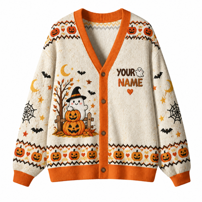 Chaotic Club Personalize Name Boo Pumpkin Cardigan