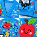 Chaotic Club Personalized Blue School Supply Doodle Cardigan