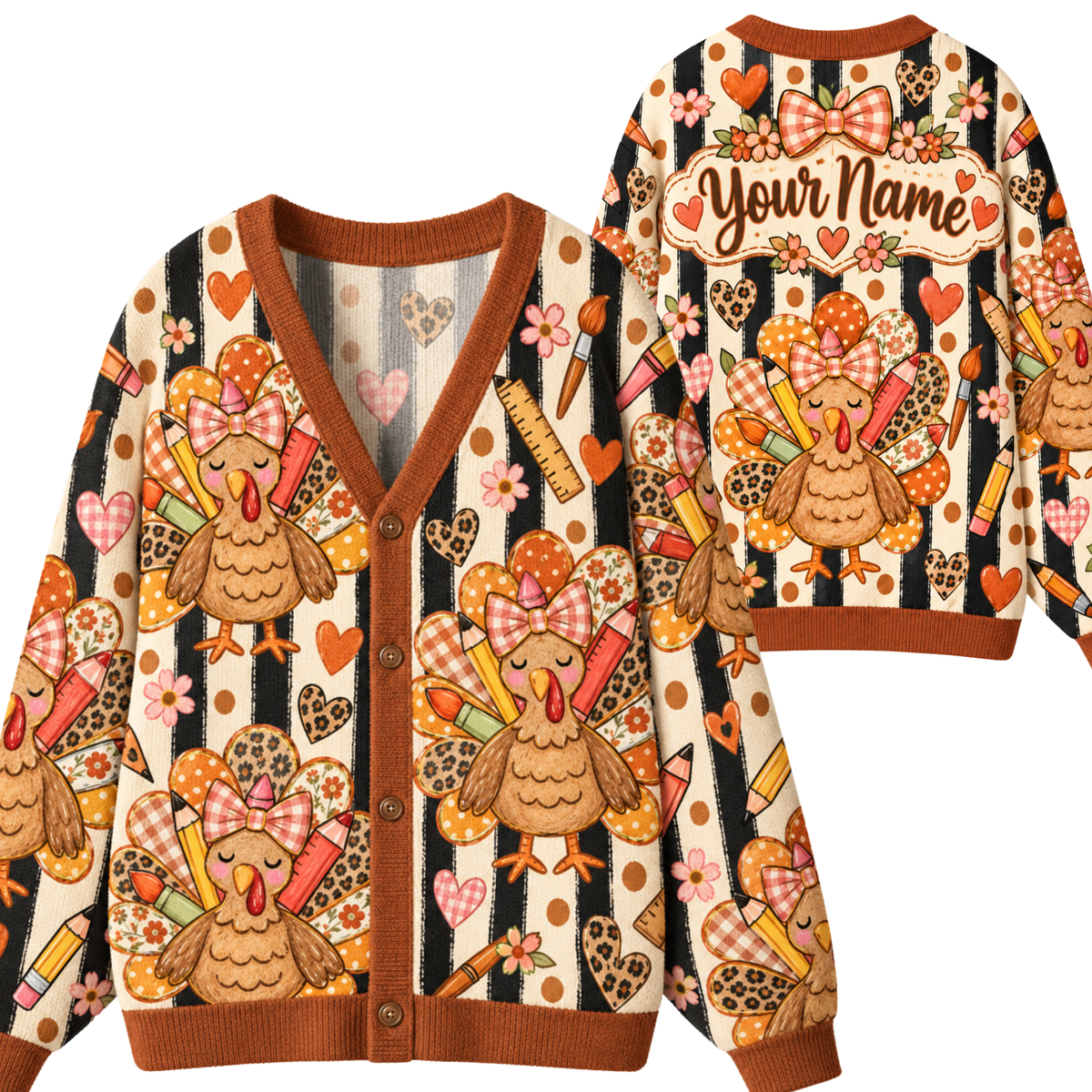 Chaotic Club Personalized Fall Vibes Turkey Teacher Cardigan