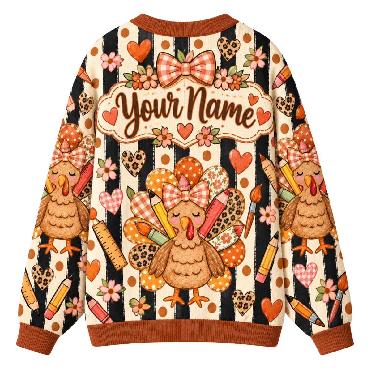 Chaotic Club Personalized Fall Vibes Turkey Teacher Cardigan