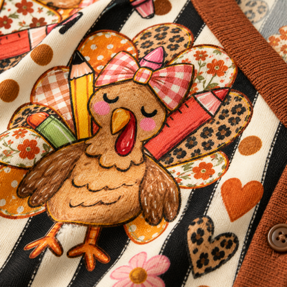Chaotic Club Personalized Fall Vibes Turkey Teacher Cardigan