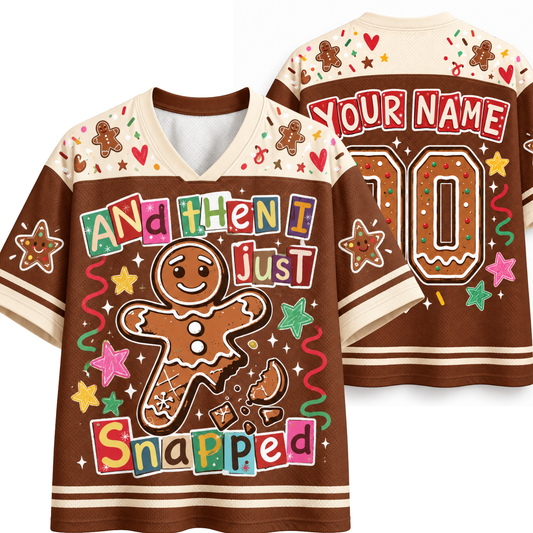Chaotic Club Personalized Gingerbread And Then I Just Snapped Christmas Mesh Jersey