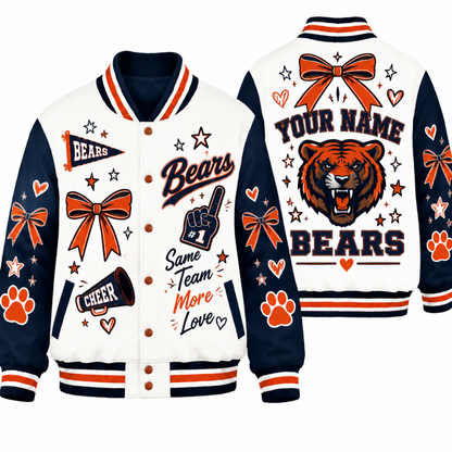Chaotic Club Personalized Mascot Cheer Bow Varsity Jacket