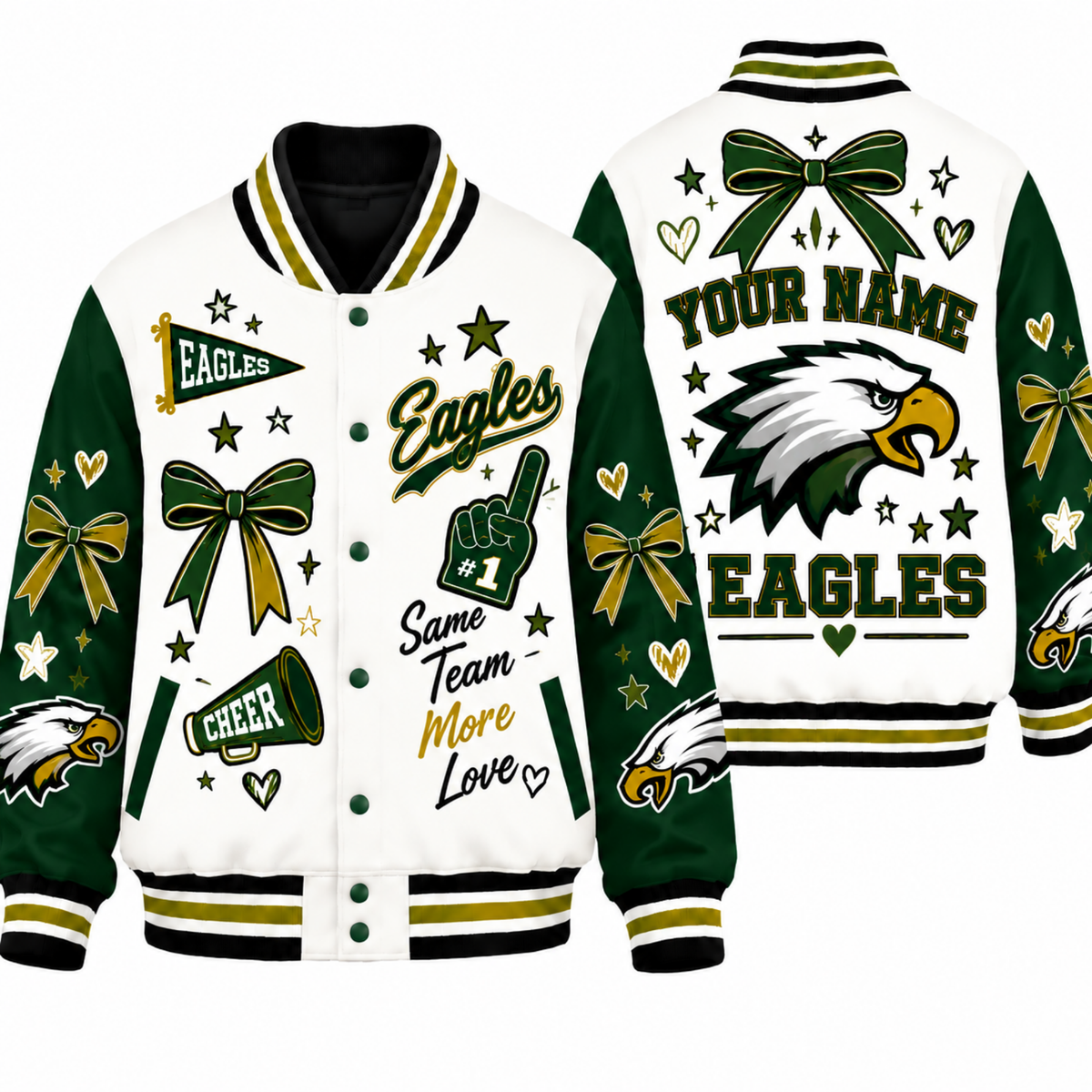 Chaotic Club Personalized Mascot Cheer Bow Varsity Jacket