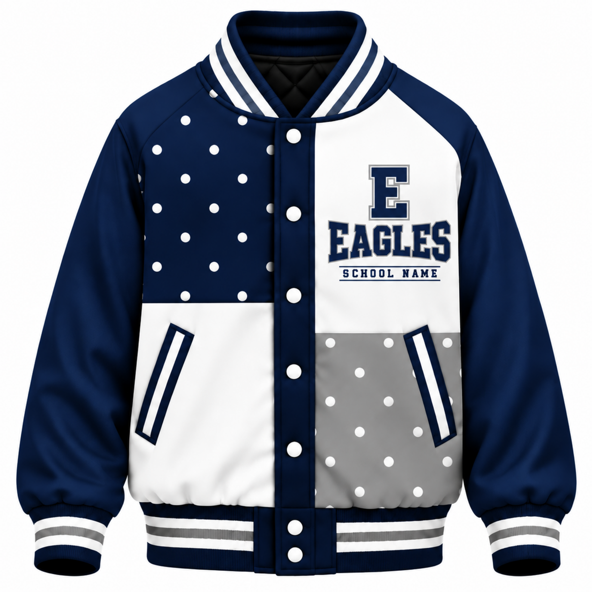 Chaotic Club Personalized Mascot Polka Dot Varsity Jacket