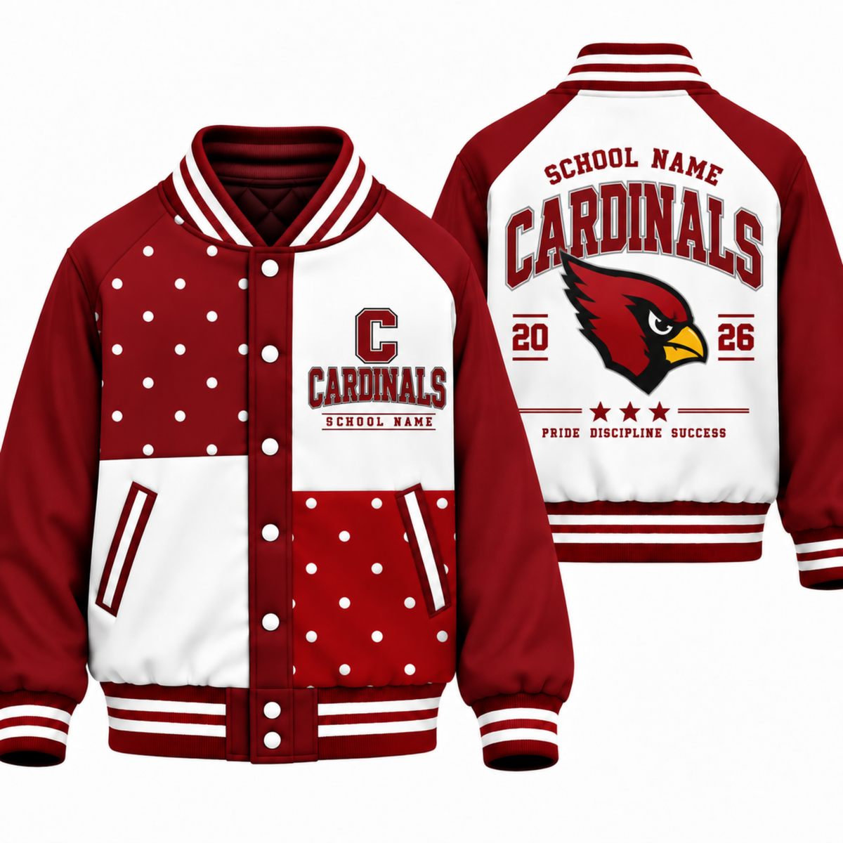 Chaotic Club Personalized Mascot Polka Dot Varsity Jacket