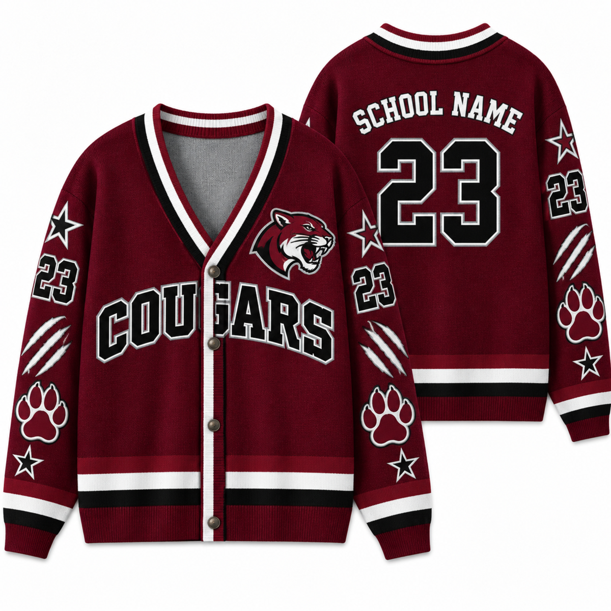 Chaotic Club Personalized Mascot School Spirit Star Cardigan