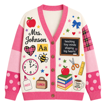 Chaotic Club Personalized Teacher Name Appreciation Cardigan