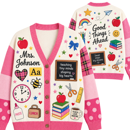 Chaotic Club Personalized Teacher Name Appreciation Cardigan