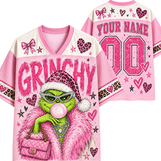Chaotic Club Personalized Vintage Christmas Preppy pink Christmas Mesh Jersey