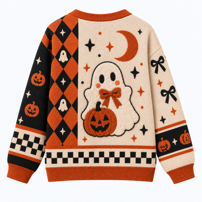 Chaotic Club Personalized Vintage Pumpkin Boo Halloween Cardigan