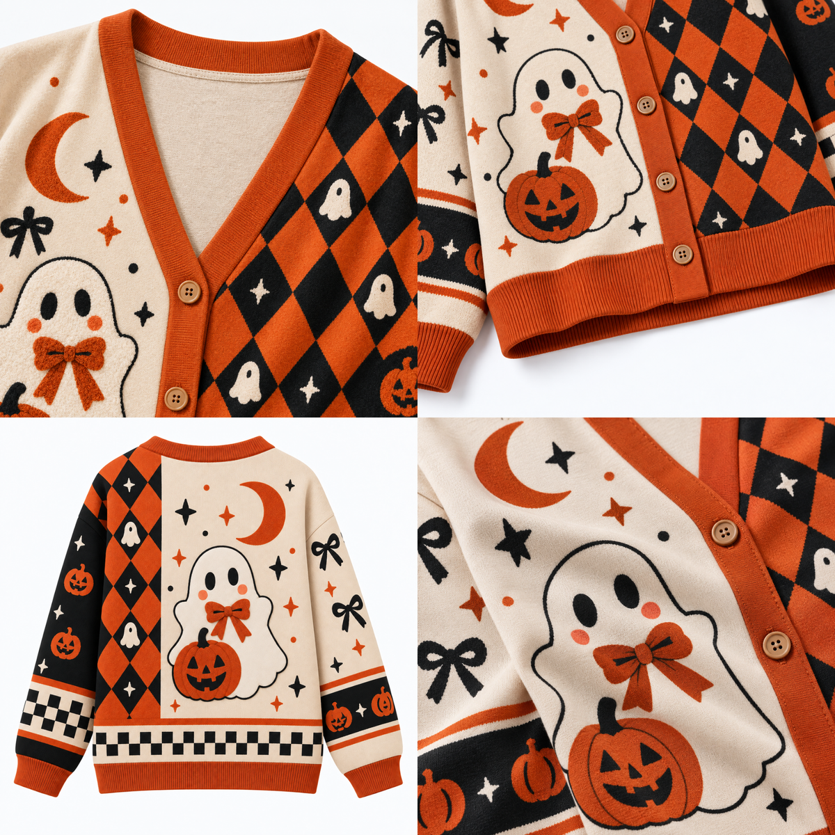 Chaotic Club Personalized Vintage Pumpkin Boo Halloween Cardigan