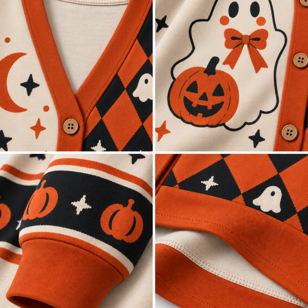 Chaotic Club Personalized Vintage Pumpkin Boo Halloween Cardigan