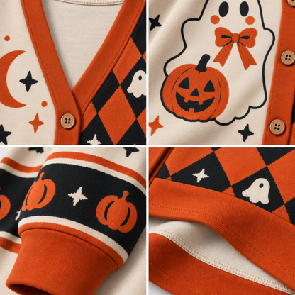 Chaotic Club Personalized Vintage Pumpkin Boo Halloween Cardigan