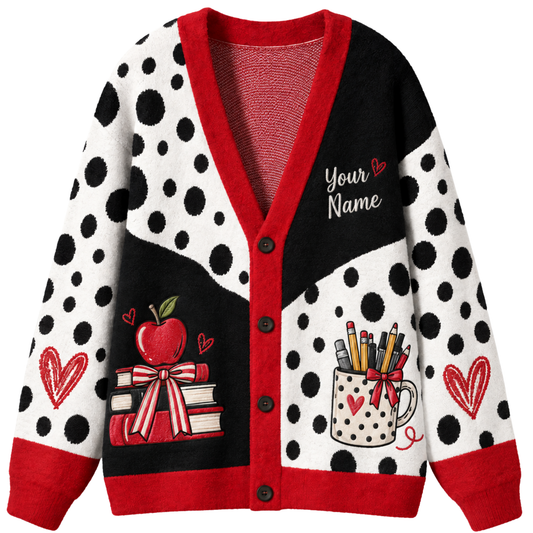 Chaotic Club Polka Dot Apple Teacher Knit Cardigan